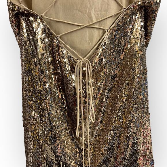 Gold Sequin Mini Dress Strappy Open Back 10 ASOS Design Party - Picture 5 of 8